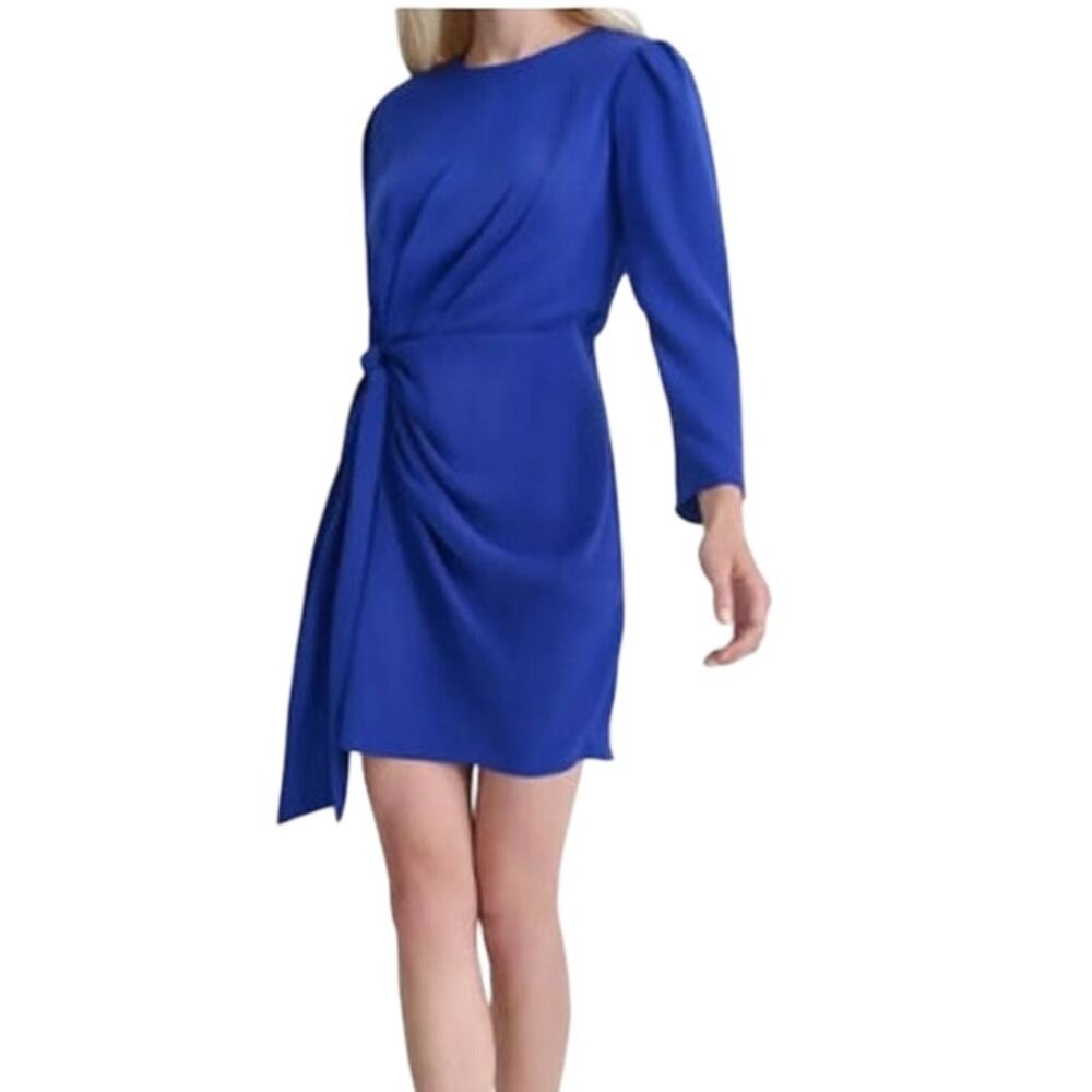DKNY Women's Long-Sleeve Hip-Tie Sheath Dress in Royal Blue